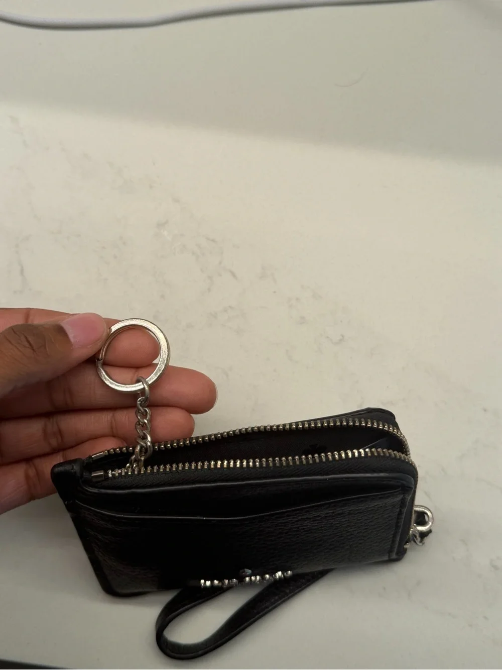 kate spade Black Leather Logo Card Wallet with Gold-tone Accent